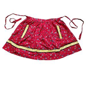 Vintage Apron Prairie Cottage Hostess Half Retro MCM Handmade Pockets Red Hippy
